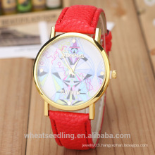 fashion christmas promotional gift cheap colorful dial genuine leather strap band geneva watches for boy and girls